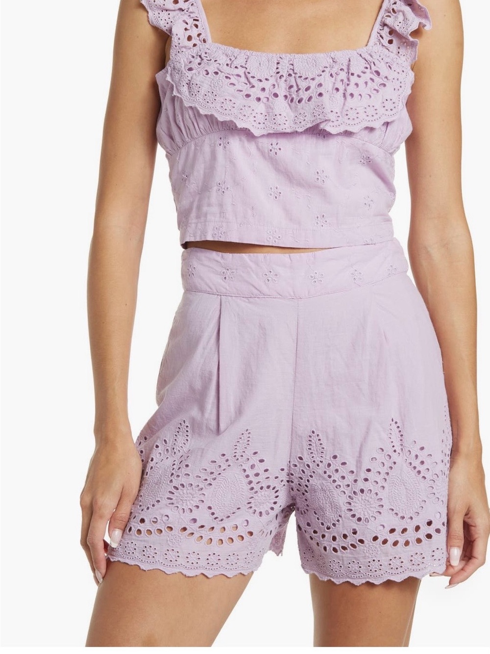 Walter Baker Nyla Top Lavender Eyelet Scalloped Edge Ruffle (Top Only)